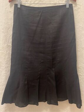 Dalia Collection Black A-Line Mermaid Flared Linen Midi Skirt